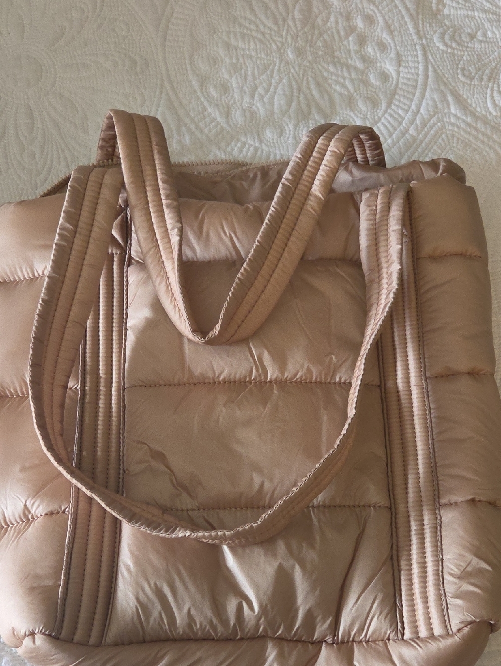 Landsend Quilted Puffer Tote in Light Beige - Everyday Women's Tote 12"x14"